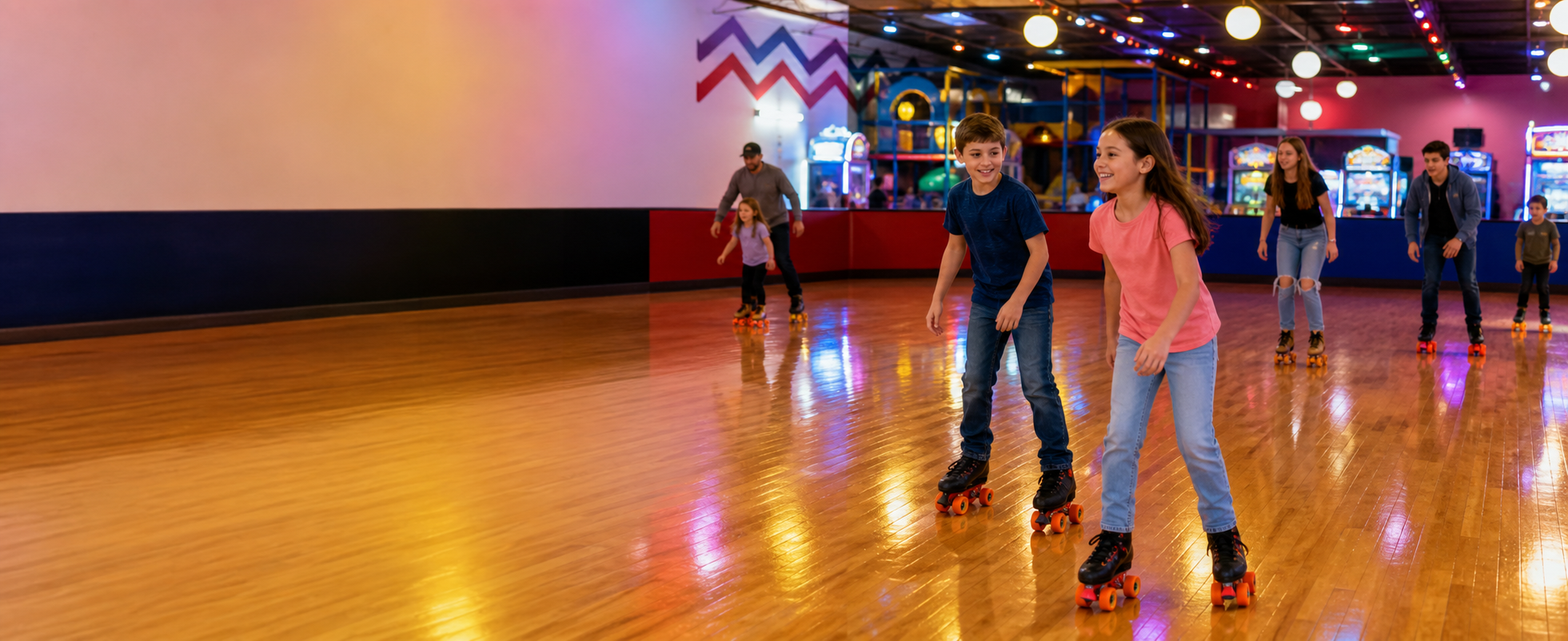 Families skating at Roller Rink USA